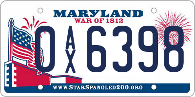 MD license plate 0AX6398