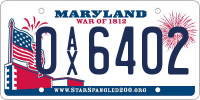 MD license plate 0AX6402