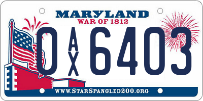 MD license plate 0AX6403