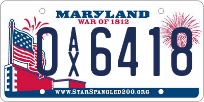 MD license plate 0AX6418