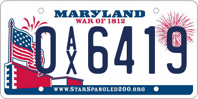 MD license plate 0AX6419