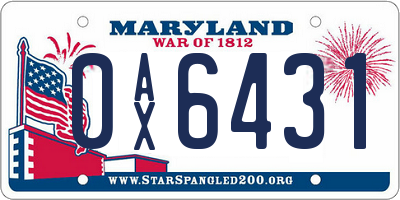 MD license plate 0AX6431