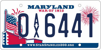 MD license plate 0AX6441