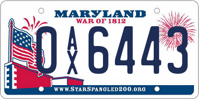 MD license plate 0AX6443
