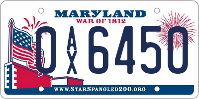 MD license plate 0AX6450
