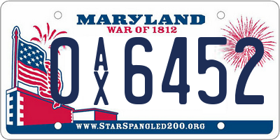 MD license plate 0AX6452
