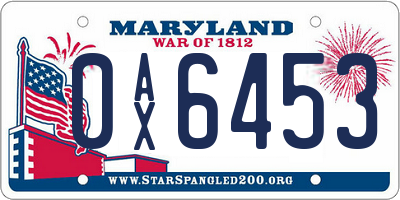 MD license plate 0AX6453