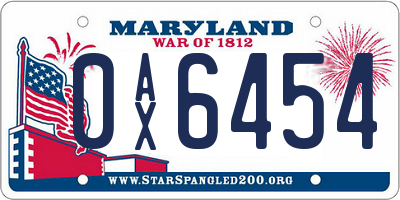 MD license plate 0AX6454