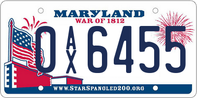 MD license plate 0AX6455