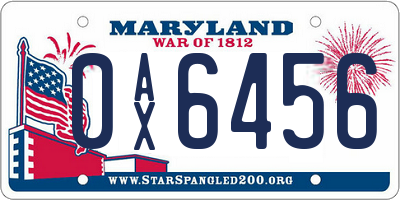 MD license plate 0AX6456