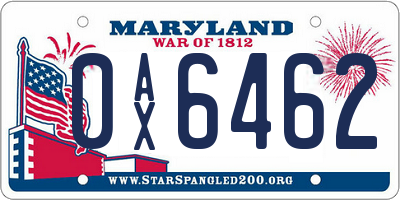 MD license plate 0AX6462