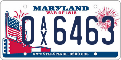 MD license plate 0AX6463