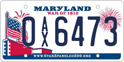 MD license plate 0AX6473