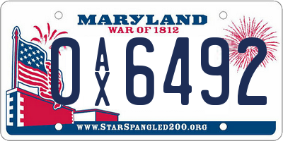 MD license plate 0AX6492