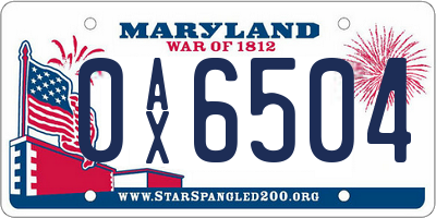 MD license plate 0AX6504