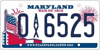 MD license plate 0AX6525