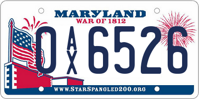 MD license plate 0AX6526