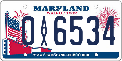 MD license plate 0AX6534