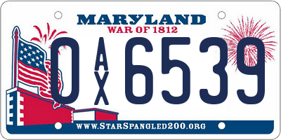 MD license plate 0AX6539