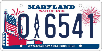 MD license plate 0AX6541