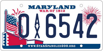 MD license plate 0AX6542