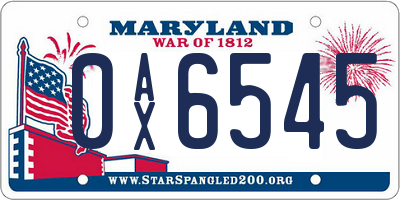 MD license plate 0AX6545