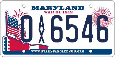 MD license plate 0AX6546