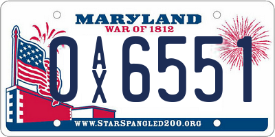 MD license plate 0AX6551