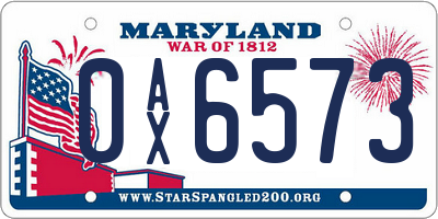 MD license plate 0AX6573