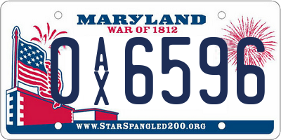 MD license plate 0AX6596