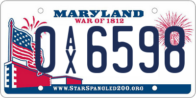 MD license plate 0AX6598