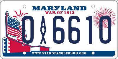 MD license plate 0AX6610