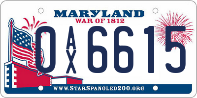 MD license plate 0AX6615