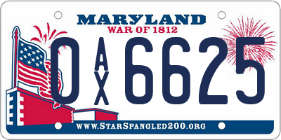 MD license plate 0AX6625