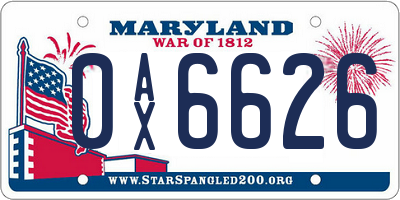 MD license plate 0AX6626