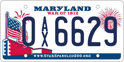 MD license plate 0AX6629
