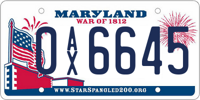 MD license plate 0AX6645