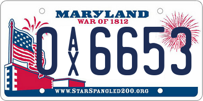 MD license plate 0AX6653