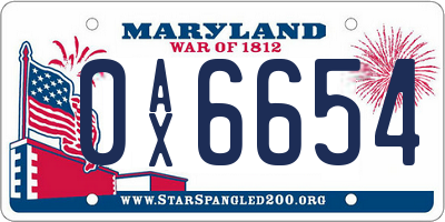 MD license plate 0AX6654