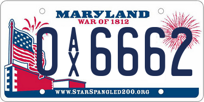 MD license plate 0AX6662