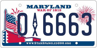 MD license plate 0AX6663