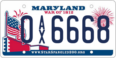 MD license plate 0AX6668