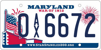 MD license plate 0AX6672