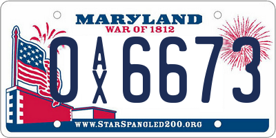MD license plate 0AX6673