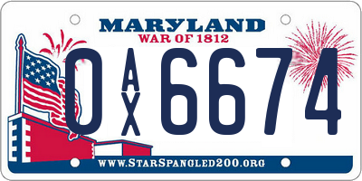 MD license plate 0AX6674