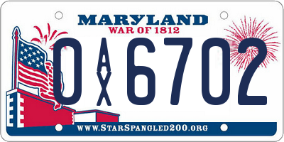 MD license plate 0AX6702