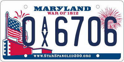 MD license plate 0AX6706