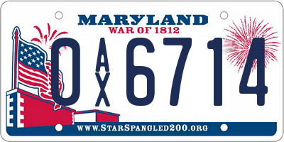 MD license plate 0AX6714