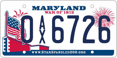 MD license plate 0AX6726