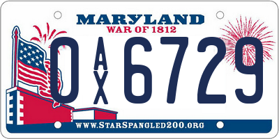MD license plate 0AX6729